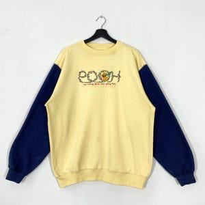 Vintage 90s Winnie The Pooh Sweatshirt Crewneck Pullover Eeyore Piglet Tigger Rabbit Kanga Embroidered Logo Yellow XLarge