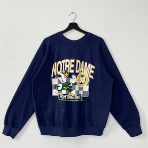 Vintage 90s University Notre Dame Sweatshirt Notre Dame Crewneck Notre Dame Sweater Pullover Notre Dame Fighting Irish Print Logo Blue Large