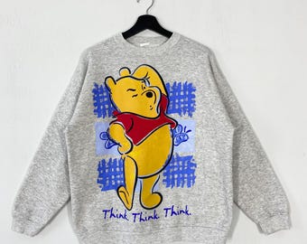 Bluza z nadrukiem Kubusia Puchatka z lat 90. z okrągłym dekoltem i nadrukiem Kłapouchego Prosiaczka Tygrysa Królika Kangi w kolorze szarym, rozmiar M