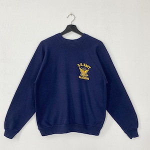 Vintage 80s United States Navy Sweatshirt Crewneck US Navy Sweater Pullover Naval Academy Annapolis Military Print Logo Blue Small