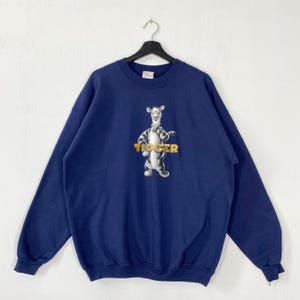 Vintage Tigger Sweatshirt Tigger Crewneck Disney Eeyore Pooh Sweater Pullover Piglet Kanga Rabbit Print Logo Blue XLarge