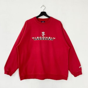 Vintage University Wisconsin Sweatshirt Crewneck Pullover Wisconsin Badgers Print Logo Red XLarge