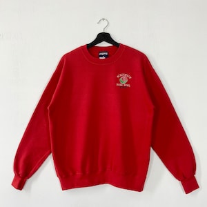 Vintage 90s University Wisconsin Sweatshirt Crewneck Sweater Pullover Wisconsin Badgers Embroidered Logo Red Medium