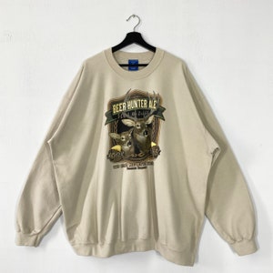 Vintage Outdoor Outfitters Moletom com capuz de veado, suéter de alce, pulôver, estampa de cachorro, águia, lobo, patos, logotipo marrom, tamanho extragrande