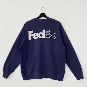 Vintage FedEx Sweatshirt FedEx Crewneck FedEx Express Sweater Pullover Federal Express Delivery Courier Print Logo Blue Large