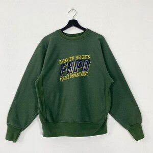 Felpa girocollo vintage anni '90 del dipartimento di polizia di Fairview Heights (FHPD) con logo ricamato, verde, taglia L.