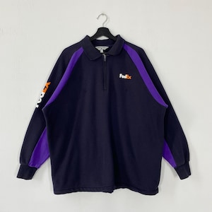 Vintage FedEx Sweatshirt Crewneck Pullover Federal Express Delivery Courier Print Logo Blue XLarge