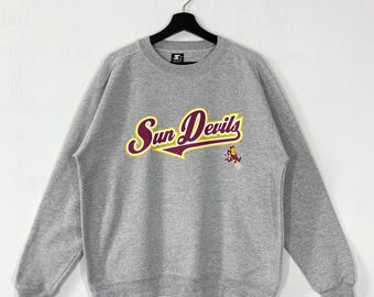 Vintage Arizona State University Sweatshirt Crewneck Pullover ASU Sun Devils Print Logo Grey Large