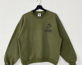 Vintage USMC Marine Corps Sweatshirt USMC Crewneck United State Marine Corps Sweater Pullover Military USMC Print Logo Green Small