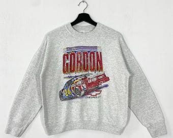 Sudadera vintage de los 90 de Jeff Gordon, cuello redondo, estilo NASCAR, con el logo estampado de Tony Stewart y Dale Earnhardt, color gris, talla XS.