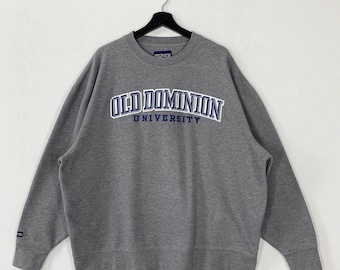 vintage Sweat-shirt universitaire Old Dominion Pull à col rond écusson de football des monarques, gris TTG
