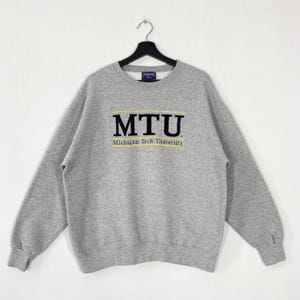 Vintage 90s Michigan Technological University Sweatshirt Michigan Crewneck Michigan Sweater Michigan Tech Huskies Embroidered Logo Large