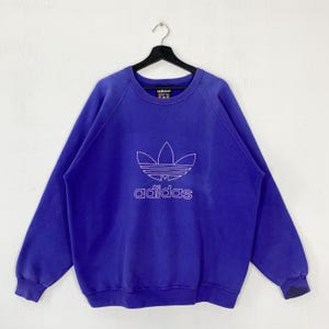 Vintage 90s Adidas Sweatshirt Adidas Crewneck Adidas Sweater Pullover Adidas Equipment Sportswear Adidas Trefoil Embroidered Logo Blue Large