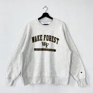 Vintage Wake Forest University Sweatshirt Crewneck Pullover Wake Forest Demon Deacons Print Logo Grey Large