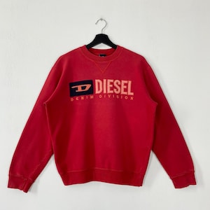 Vintage 90s Diesel Sweatshirt Crewneck Pullover Denim Division Embroidered Logo Red Medium