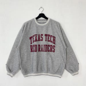 Vintage 90s Texas Tech University Sweatshirt Crewneck Pullover Texas Tech Red Raiders Print Logo Grey Medium