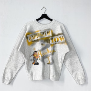 Vintage 90s University Iowa Sweatshirt Crewneck Pullover Iowa Hawkeyes Garfield Print Logo Grey Medium