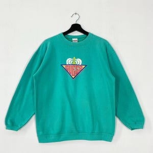 Vintage 90s Guess Jeans Sweatshirt Guess Jeans Crewneck Guess Jeans USA Sweater Pullover Guess Jeans Print Logo Green Medium