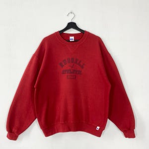 Vintage 90s Russell Athletic Sweatshirt Russell Athletic Crewneck Russell Sweater Pullover Sportswear Russell Print Logo Red Large