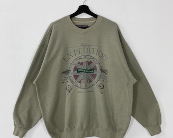 Vintage 90s Outdoor Outfitters Sweatshirt Crewneck Largemouth Fish Sweater Pullover Angler Fisherman Print Logo Green XLarge