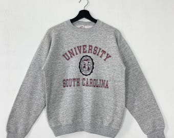 Vintage 80er Jahre Universität South Carolina Sweatshirt Rundhalsausschnitt Pullover Gamecocks Football Print Logo Grau Klein
