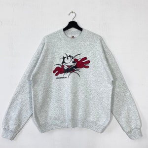 Vintage jaren 90 Felix the Cat Sweatshirt Felix the Cat ronde hals Felix the Cat trui trui zwarte kat cartoon print logo grijs groot