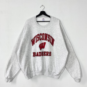 Vintage 80s University Wisconsin Sweatshirt Wisconsin Crewneck Wisconsin Sweater Pullover Wisconsin Badgers Print Logo Grey XXXLarge