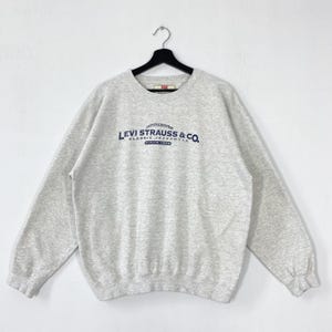 Vintage 90s Levi&#39;s Strauss Sweatshirt Levi&#39;s Authentic Crewneck Levis Denim Sweater Pullover American Levi&#39;s Strauss Print Logo Grey Medium