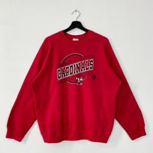 Bluza z kapturem Vintage 90s University Louisville z okrągłym dekoltem Louisville Sweter z nadrukiem Louisville Cardinals Logo w kolorze czerwonym, duża