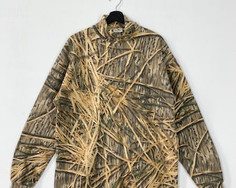 Vintage jaren 90 echte boom sweater ronde hals trui jagen buiten camouflage print logo groen groot