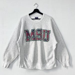 Vintage 90s Michigan State University Sweatshirt Michigan State Crewneck Michigan Sweater Pullover Michigan State Spartans Patch Logo Large