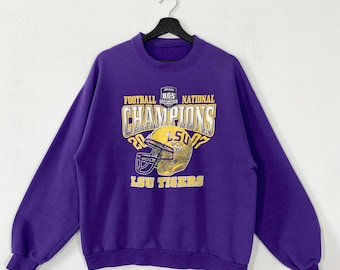 Vintage Louisiana State University Sweatshirt Louisiana State Crewneck Louisiana State Sweater Pullover LSU Tigers Print Logo Purple Small