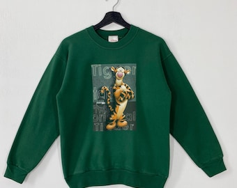 Vintage 90s Tigger Sweatshirt Crewneck Eeyore Pooh Sweater Pullover Piglet Rabbit Kanga Print Logo Green Small