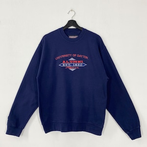 Vintage 90s University Dayton Sweatshirt Crewneck Pullover Dayton Flyers Embroidered Logo Blue Medium