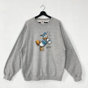 Vintage 90s Donald Duck Sweatshirt Daisy Duck Crewneck Goofy Pluto Sweater Pullover Donald Duck Minnie Mouse Print Logo Grey Large