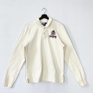 Vintage 90s Polo Ralph Lauren Rugby Sweatshirt Polo Ralph Lauren Sweater Pullover Polo Embroidered Logo White Medium
