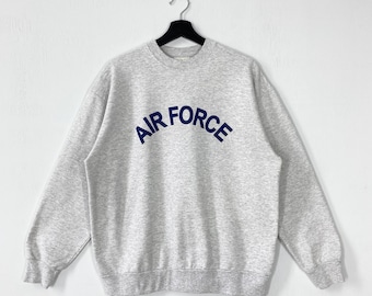 Vintage 90s Air Force Sweatshirt Crewneck Air Force Academy Sweater Pullover Military United State Air Force Print Logo Grey Medium