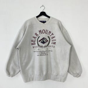Vintage 90s Bear Mountain Sweatshirt Crewneck Pullover Winter Sports Deer Eagle Wolf Print Logo Grey XLarge