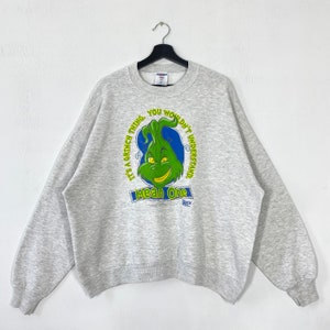 Bluza z nadrukiem Grinch w stylu vintage Grinch Bluza z okrągłym dekoltem Dr Seuss Grinch Sweter z nadrukiem Dr Seuss Grinch Logo w kolorze szarym XL