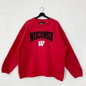 Vintage 90s University Wisconsin Sweatshirt Crewneck Pullover Wisconsin Badgers Embroidered Logo Red XXLarge