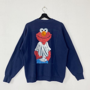 Sudadera vintage de los 90 de Barrio Sésamo con Elmo y cuello redondo, jersey de Elmo de Barrio Sésamo, pájaro grande, monstruo de las galletas, estampado de Elmo, logotipo azul mediano