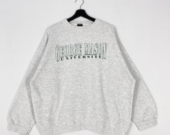 Vintage 90er Jahre George Mason Universitäts-Sweatshirt Crewneck Pullover Druck-Logo Grau XXL