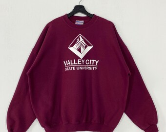 Vintage Valley City State University Sweatshirt Crewneck Pullover VCSU Vikings Football Print Logo Red XLarge