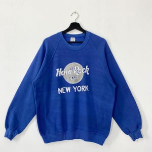 Vintage 90s Hard Rock Cafe Sweatshirt Hard Rock Cafe Crewneck New York Sweater Pullover Hard Rock Cafe Bar Restaurant Print Logo Blue Large