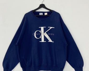 Vintage 90s Calvin Klein Jeans Sweatshirt Crewneck Pullover Casual Embroidered Logo Blue XLarge