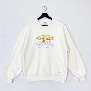 Vintage Pebble Beach Sweatshirt Pebble Beach Crewneck Monterey Sweater Pullover Crazy Shirt Pebble Beach Embroidered Logo White Small