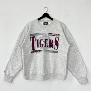 Vintage 90s Texas Southern University Sweatshirt Crewneck Pullover Texas Southern Tigers Print Logo Grey Medium