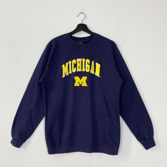 Michigan Wolverines Arch Logo Crewneck Sweatshirt - Navy - Unisex Adult - UGP Campus Apparel