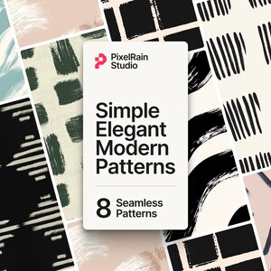 May include: A set of 8 simple, elegant, modern seamless patterns. The patterns are black and white and feature geometric shapes, lines, and brushstrokes. The patterns are perfect for use in a variety of design projects, such as website backgrounds, social media graphics, and printed materials.