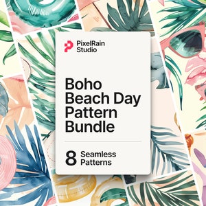 Boho stranddag patroonbundel – naadloze digitale zomerprints, boho print achtergrond, afdrukbaar pastel aquarel tegelpapier